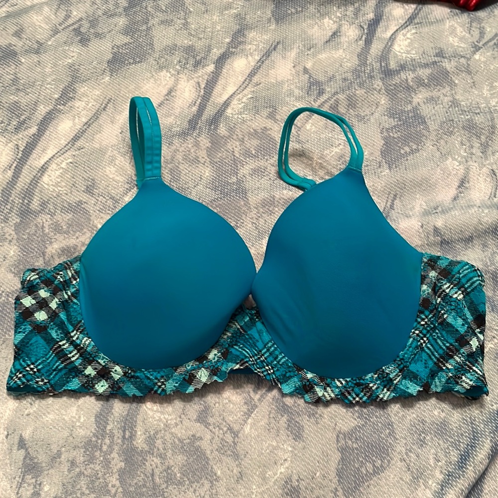 Turquoise underwire bra with plaid band size 40C